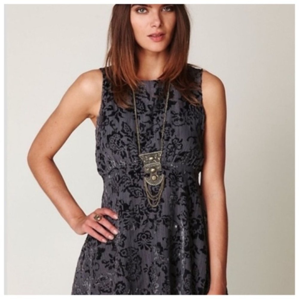 Free People Grey and Black Velvet Burnout Metallic Dress - Women size 0